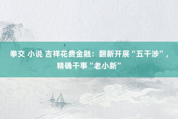 拳交 小说 吉祥花费金融：翻新开展“五干涉”，精确干事“老小新”